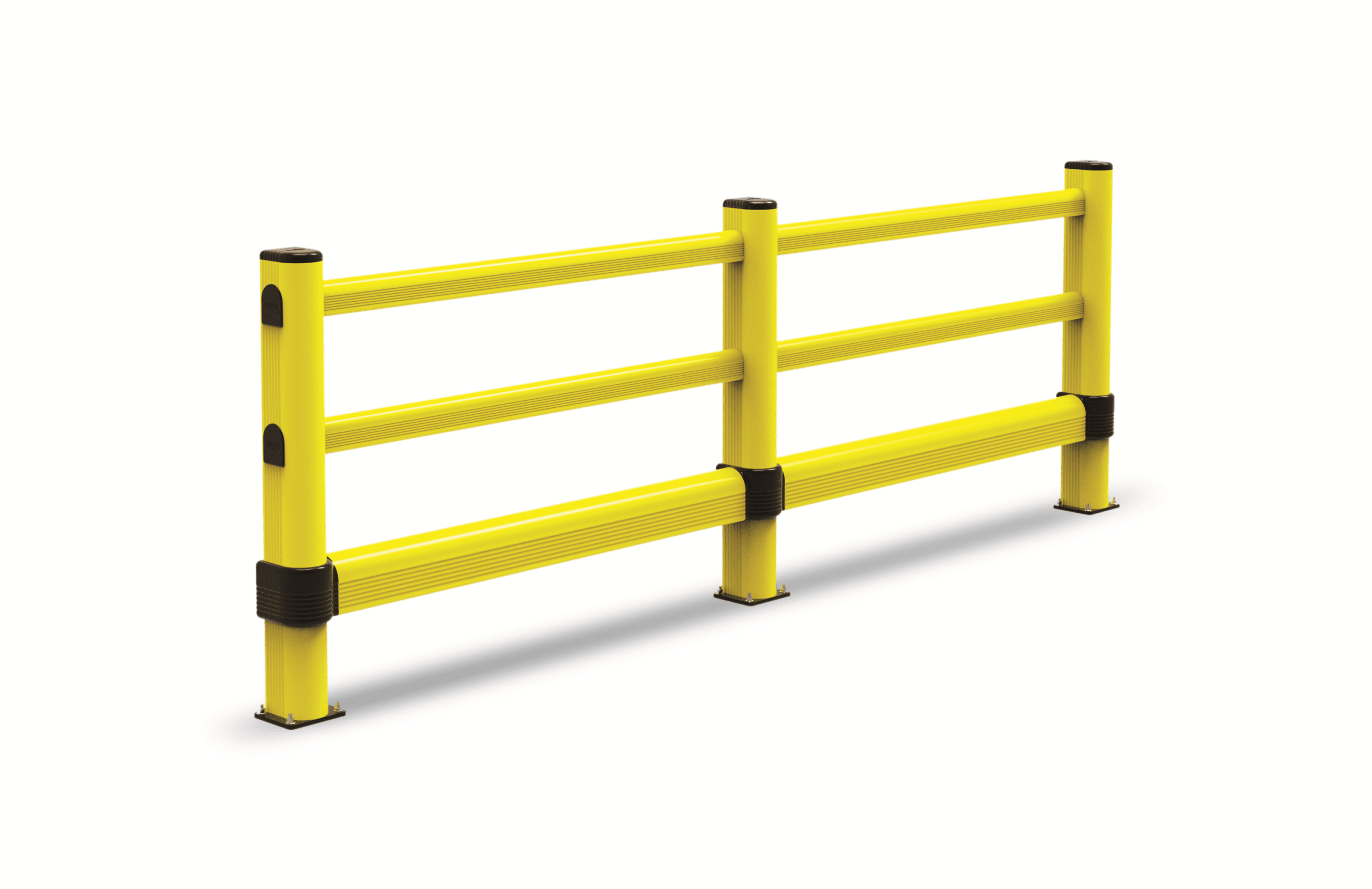 Barrera de protección peatonal flexible con barra inferior regulable. Barrera flexible modulable.