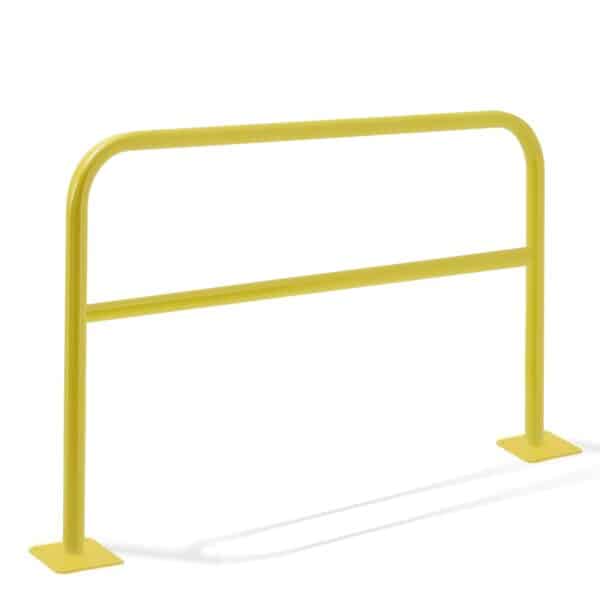 Barrera de protección, barandilla peatonal de acero. En color amarillo.
