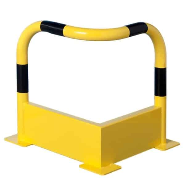 Barrera de protección de metal en amarillo y negro.