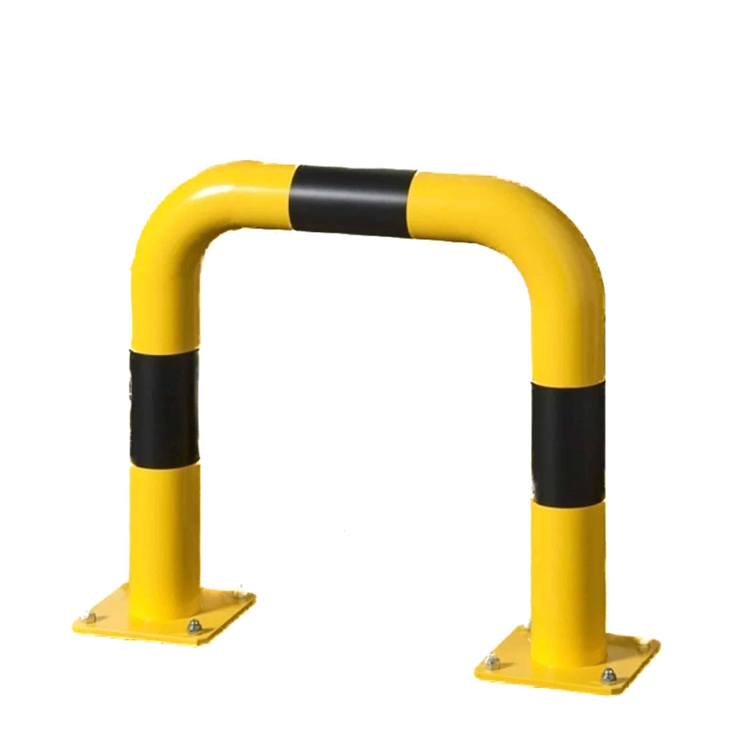 barrera de protección metálica en amarillo y negro
